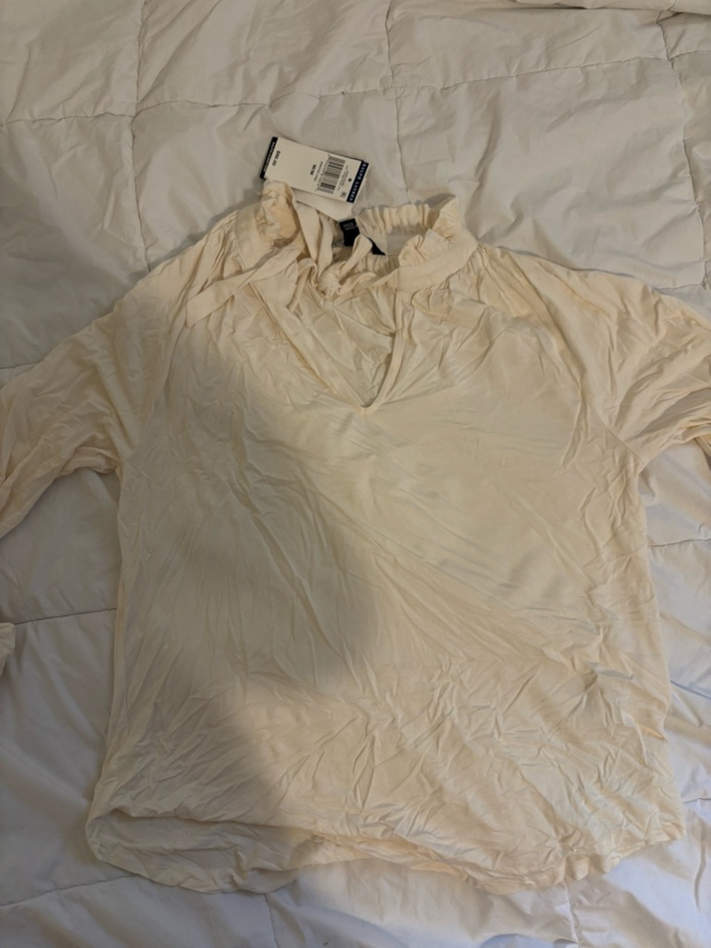 Ralph Lauren Cream Ruffled Neck Peasant Lightweight Blouse